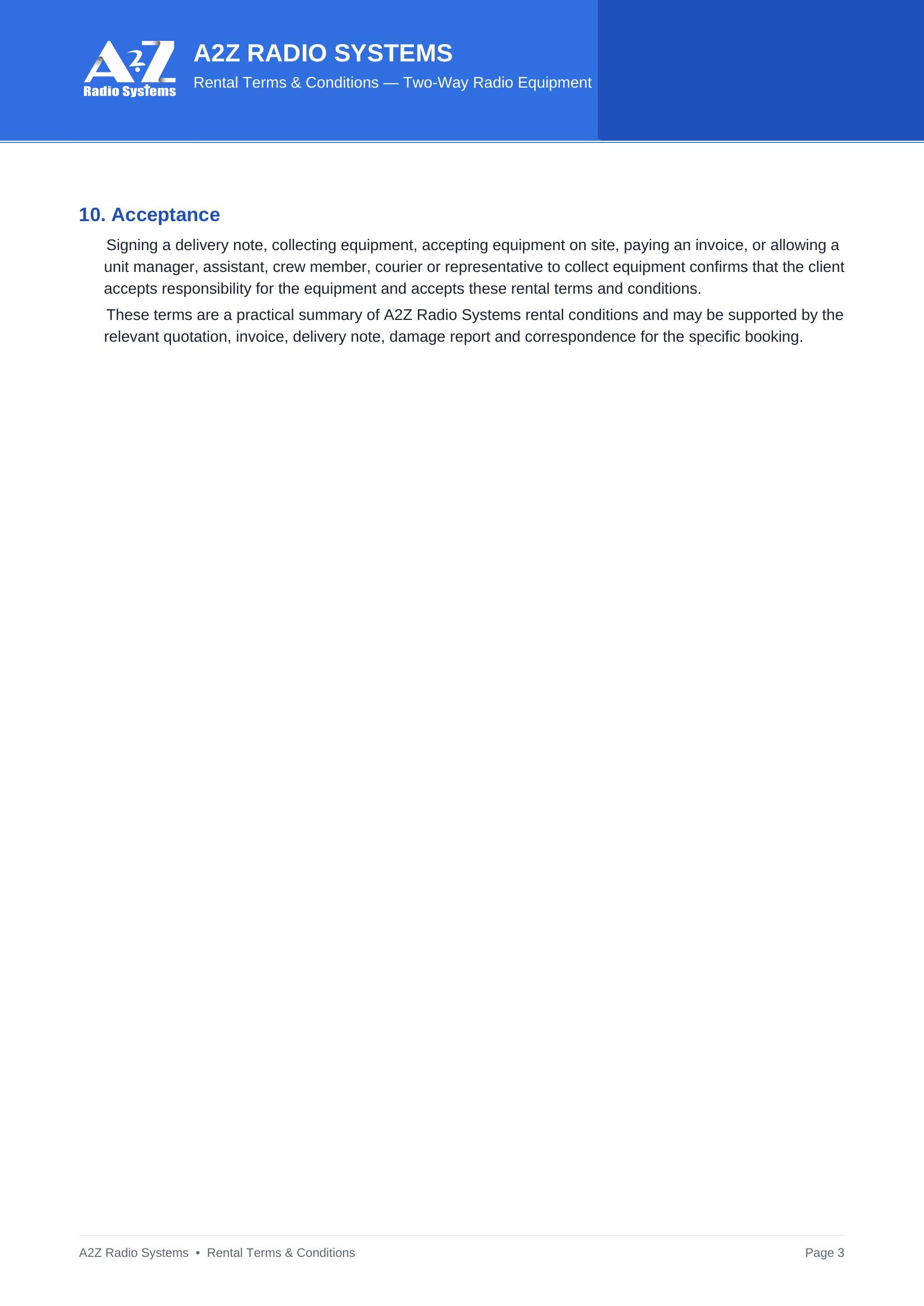 A2Z Rental Terms and Conditions — page 3